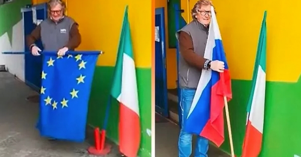 Италианци заменят флага на ЕС с флага на Русия! Защо ли? (видео)